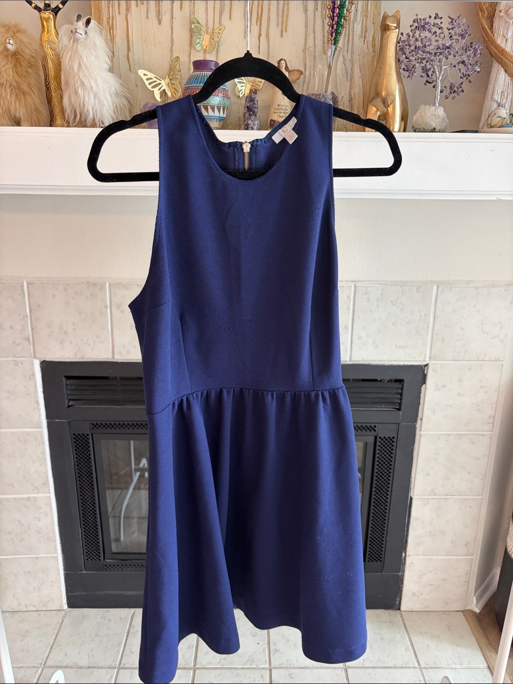 Sleeveless Navy Fit & Flare Formal Dress